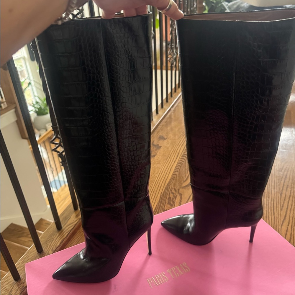 Paris Texas Black Croc-Embossed Heeled Boots